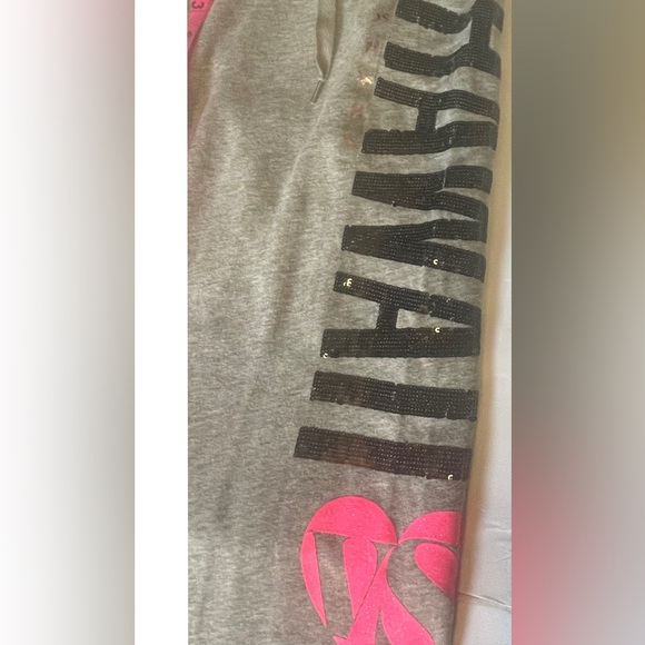 VICTORIA SECRET “HAWAII”SEQUIN Y2K BOYFRIEND SWEAT GREY/BLK/PINK SZ XS - Picture 4 of 5